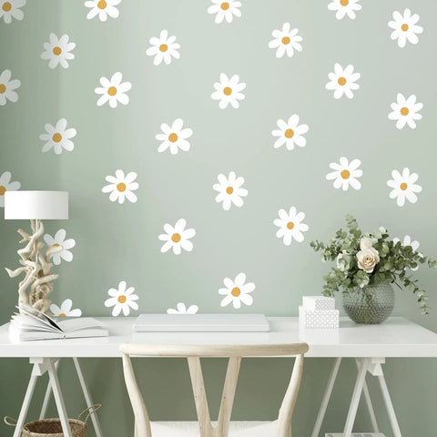 Six Sheets Daisy Wall Decals White Removable Flower Vinyl Stickers for Nursery Bedroom Living Room Peel And Stick Floral Decor Simple Style With Totally Thirty Six Pieces Easy Home Makeover