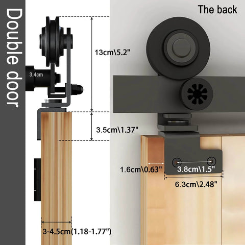Close-up of Heavy Duty 6ft Barn Door Bi-Folding Hardware Kit For Four Panels, Sliding Track System.