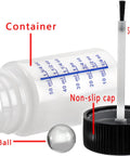 Open 2 oz paint touch-up bottle with brush applicator and mixing marble for auto body paint color matching
