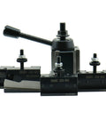 OXA Wedge Quick Change Tool Post Set Six Piece For 8 Inch Lathe Swing, showing post and multiple holders for machining tasks.