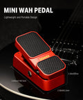 2 In 1 Wah And Volume Pedal For Electric Guitars Mini Vintage Style, red compact pedal on black guitar, stage and studio use.