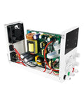 Internal view of Beefy Adjustable Lab Power Supply 30V 10A Voltage Regulator With 110V 220V AC Input showing cooling fan and circuit board.