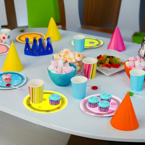 Totally Vibey Under The Sea Paper Plates 7 Inch Yellow Ocean Flower Birthday Party Tableware 60 Piece Set displayed on party table.