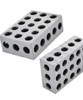 Two 1x2x3 in machinist blocks with 23 holes each; metal, silver finish, 2-pack