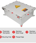 Outdoor explosion-proof electrical junction box, IP66 waterproof, with stainless steel hinges and mounting feet