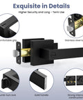 Six Pack Matte Black Interior Door Handles Set With Keyless Privacy Levers featuring close-ups of latch and grip details