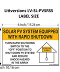 4 Pack 6 By 4 Inch Laminated Solar PV System Labels Rapid Shutdown NEC Code Compliant Updated For 2017 2020 2023 2026 Compliance Sticker Notice Sign For Safe Installations showing label size and shutdown instructions