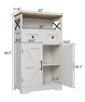 White Farmhouse Storage Cabinet With Barn Doors And Shelves, Space Saving Tall Kitchen Pantry And Coffee Bar Hutch with dimensions