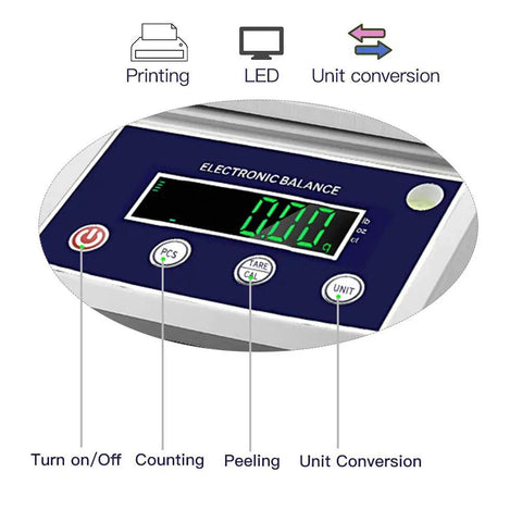 Digital display and buttons on High Precision Lab Gram Counting Scale 1000g X 0.01g With RS232 Port Tare Counting Data Printing External Calibration