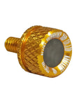No Sweat Quick Swap Rear Seat Bolt Featuring Carbon Fiber Knob And Aircraft Grade Aluminum, gold finish, close-up view.