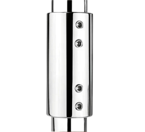 Stainless steel 316 marine straight pipe coupling, 25 mm (1 in), 2-pack, side view with screws