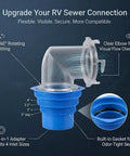 RV Sewer Hose Elbow 4-In-1 Adapter With Odor Tight Gasket And 360 Degree Swivel, Leakproof RV Fitting For Dump Station Inlets, Universal 3 To 4.5 Inch Inlet Compatibility, Clear See-Through Design, blue threaded elbow with gasket
