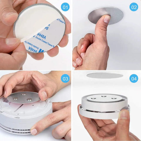 No Drilling Magnetic Smoke Alarm Mounts 3 Pack With Adhesive Pads for quick mess-free ceiling install of smoke detectors
