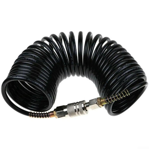 Badass Polyethylene Pneumatic Air Hose With Quick Coupler 25 Foot Quarter Inch Npt American Connector coiled black hose with fittings
