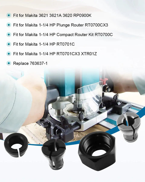 Collet Kit For Drill Chuck Fit For 3621 3621A 3620 RP0900K One And One Quarter HP shown with router and components