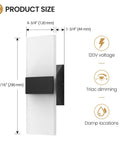 Sleek Black Modern LED Wall Sconce Dimmable Indoor Lighting Adjustable 5CCT Shade Hardwired Wall Lamp For Living Room Bedroom Bathroom Damp Rated 12 Inch dimensions with size details.
