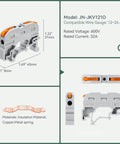 50 Pack DIN Rail Terminal Blocks For 24 To 12 AWG Wire Compact Conductor Connectors Insulated Flame Retardant Easy Lock
