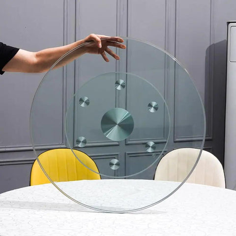 Tempered Glass Lazy Susan Turntable With Smooth Rotating Silent Swivel And Stable Base, 40 Inch Dining Table Serving Tray held upright