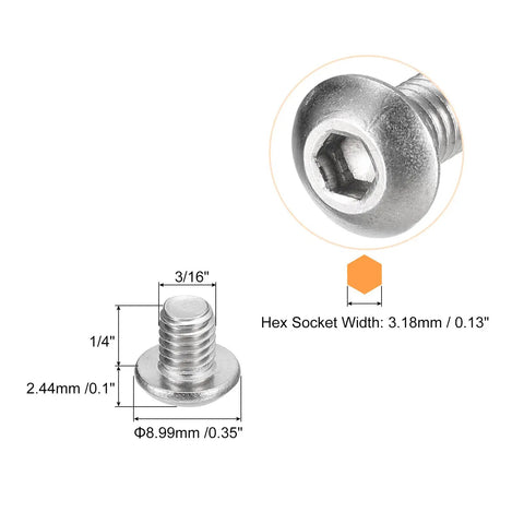 Top Shelf Bulletproof 304 Stainless Steel Button Head Socket Screw with 0.35 inch head for precision machinery work.