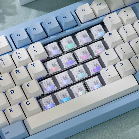 Morandi 35 Pack 5 Pin Linear Mechanical Keyboard Switches With Dope Bottom Out Feedback Crisp Feel High Transmittance PMMA Light Guide And Even RGB Illumination For Your Keyboard, white RGB switch close-up