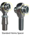 Seven Eighths Inch To Three Quarters Inch Heim Joint High Misalignment Spacer Set For Rod End Bearings Four Pack Heavy Duty Galvanized Steel Built Tough For Off Road Suspension And Linkage, shown installed on heim joints