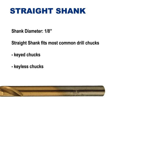 12 Pack One Eighth Inch Titanium Nitride Coated Drill Bit Set, M2 High Speed Steel Jobber Length For Metal Plastic Wood, 135 Degree Split Point, Straight Shank, Two And Three Quarters Inch Overall Length