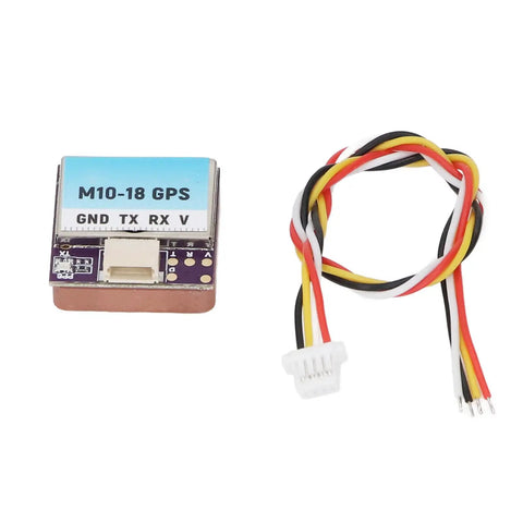 GPS Module For FPV Drones With M10 Chip, 10Hz Output, ceramic construction, showing module and SH1.0 4P connector cables