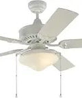 52 Inch Haven Outdoor Ceiling Fan With LED Light Kit And Pull Chain White Finish Five ABS Blades Weatherproof Patio Cooling