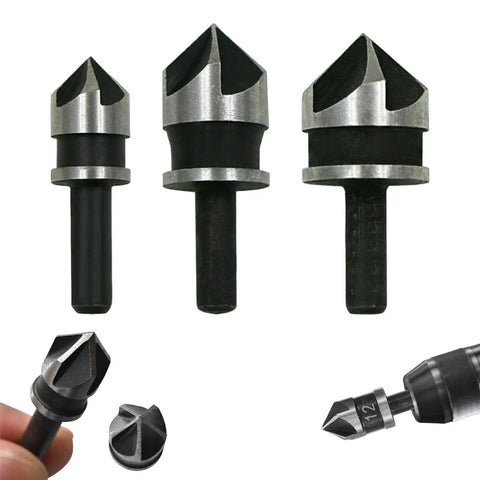 3-Pack Countersink Drill Bit Set for Woodworking, Chamfer Tool Kit With Quick Change Compatibility, Adjustable Bevel Cutter