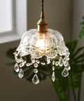 Glass Pendant Lamp Crystal Pendant Light Shade Ceiling Light Chandelier Ceiling Lamp Bedside Lamp for Bedroom, Hallway, Dining Room, Porch with glass and crystal details.