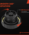 Durable Fuel Tank Filler Cap For Ford, Chevrolet, Toyota, Honda, Nissan, GMC, Volkswagen, Jeep, Dodge, Kia, Lexus, Mazda, Mercedes, Chrysler, Buick And More Replacement Cap 31832 showing 360° rotation and NBR material