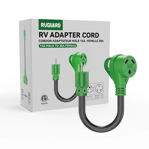 Green 30 Amp To 110 Volt RV Adapter Cord 12 Inch NEMA TT30R To NEMA 5 15P Power Converter With LED Indicator ETL Listed