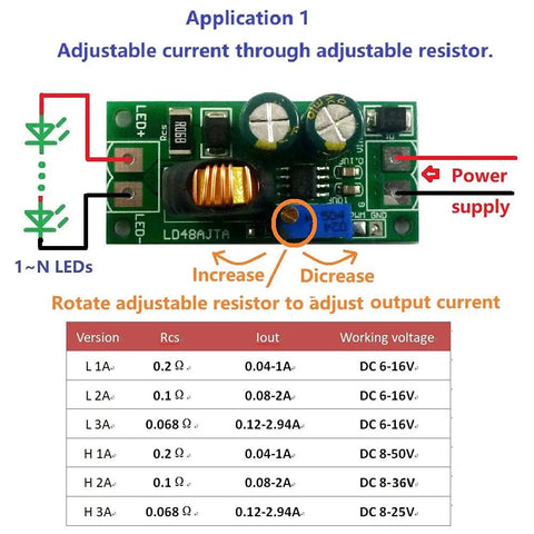 72W Led Driver Module With Slick Pwm Regulator Delivering 6V To 50V Dc Input And Smooth Brightness Control Featuring A Simple Single Pin Switch, adjustable resistor circuit diagram.