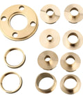 Killer Brass Router Guide Bushing Set Delivers Rock Solid Routing Precision for Dovetail Cutting and Hinge Mortising includes 10 brass bushings.