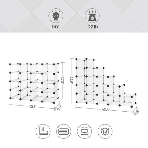 Illustration of Interlocking Sixteen Cube Shoe Rack Organizer DIY Storage Cabinet For Closet Entryway Bedroom And Garage Space Saver