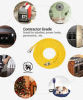 Beefy 15 Ft 12/3 Extension Cord With LED Lighted End For Indoor Outdoor Use SJTW 15A 125V 1875W Yellow Jacket in various settings