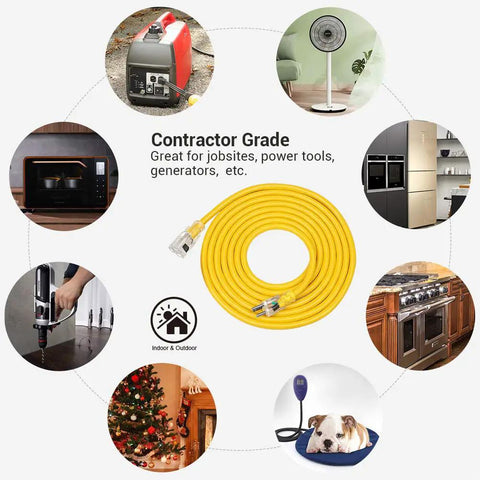 Heavy Duty 25 Foot 12 Gauge 3 Conductor Contractor Extension Cord With Locking Plug For Indoor Outdoor Use in multiple settings