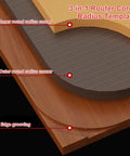 3-in-1 Router Corner Radius Templates showcasing inner round, outer round, and edge grooving for Heavy Duty Aluminum Router Corner Radius Template And Routing Jig Set With Five Precision Guides For Flawless Outer Inner Wood Corners On Tables Or Handheld Routers Every Damn Time.