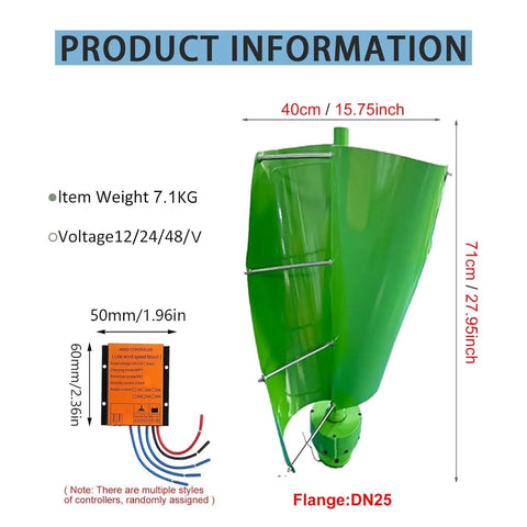 Hella Badass 16000W Vertical Axis Wind Turbine Generator Kit For Off Grid Homes RVs And Boats 48V Power System with green blades and controller.