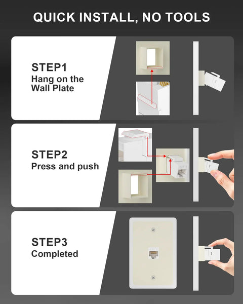 RJ45 Female To Female Ethernet Coupler Kit For Wall Plates And Patch Panels Cat6 Cat5e Cat5 Inline Keystone Jacks 20 Pack install steps