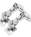 175 Degree Soft Close Cabinet Hinges Pair With Slow Smooth Hidden Frameless Design For Lazy Susan Cabinets And Folded Doors Anti Collision Opening That Pushes Door Out 1.2 Cm Includes Lid Support Trap Door; showing two silver hinges with plates