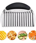 NULIZL stainless steel wave crinkle cutter with black handle, front view