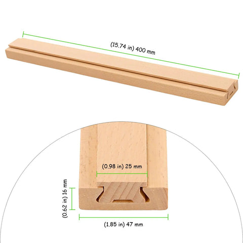 Solid As A Rock Wooden Drawer Slides Six Pack 15.7 Inch Center Tracks With Metal Rollers Heavy Duty Dresser Slider Kit close-up of wooden rail with dimensions