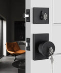 Matte Black Exterior Door Lock Set With Deadbolt and Key on Modern Door, Built To Last, for Interior or Exterior Use, Reversible Entry Hardware