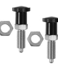 Bulletproof American Specs Guarantee This No Nonsense Stainless Steel Indexing Plunger Pin M6 Threaded Spring Button With Non Locking Mechanism Delivers Serious Grip Daily with black top and silver nut.
