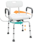 360 Degree Swivel Shower Chair with Armrests and Backrest, Portable Bath Seat for Tub, Adjustable Height, No Slip Legs, White Finish