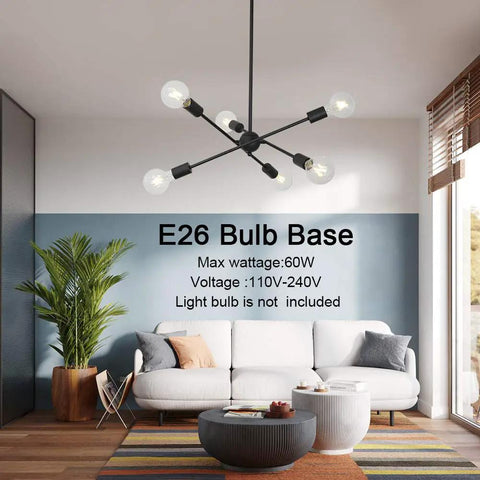 Sputnik 8 Light Dope Vintage Industrial Ceiling Light Semi Flush Mount Pendant with adjustable height in modern living room.