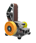 Compact Desktop Vertical Mini Electric Polishing Belt Sander Machine With 9000 Rpm Grinding Wheel Motor side view with sanding belt.