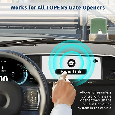 Driver using HomeLink Ready Universal Receiver With Remote Transmitter For Easy Plug And Play Swing Or Sliding Gate Openers And Garage Doors