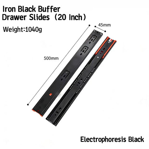 Soft Close Drawer Slides 20 Inch Heavy Duty 1 Pair Rugged Steel With Dual Ball Bearings For Smooth Quiet Opens And Long Lasting Durability Ideal For Kitchen Cabinets Dressers And Garage Drawers, black 20-inch steel drawer slides